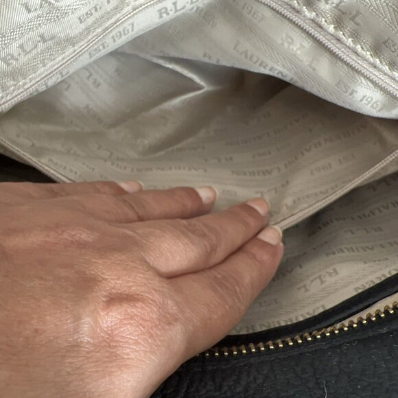 RLL Black Leather Satchel Bag With Gold Hardware & Detachable Strap - Picture 10 of 14